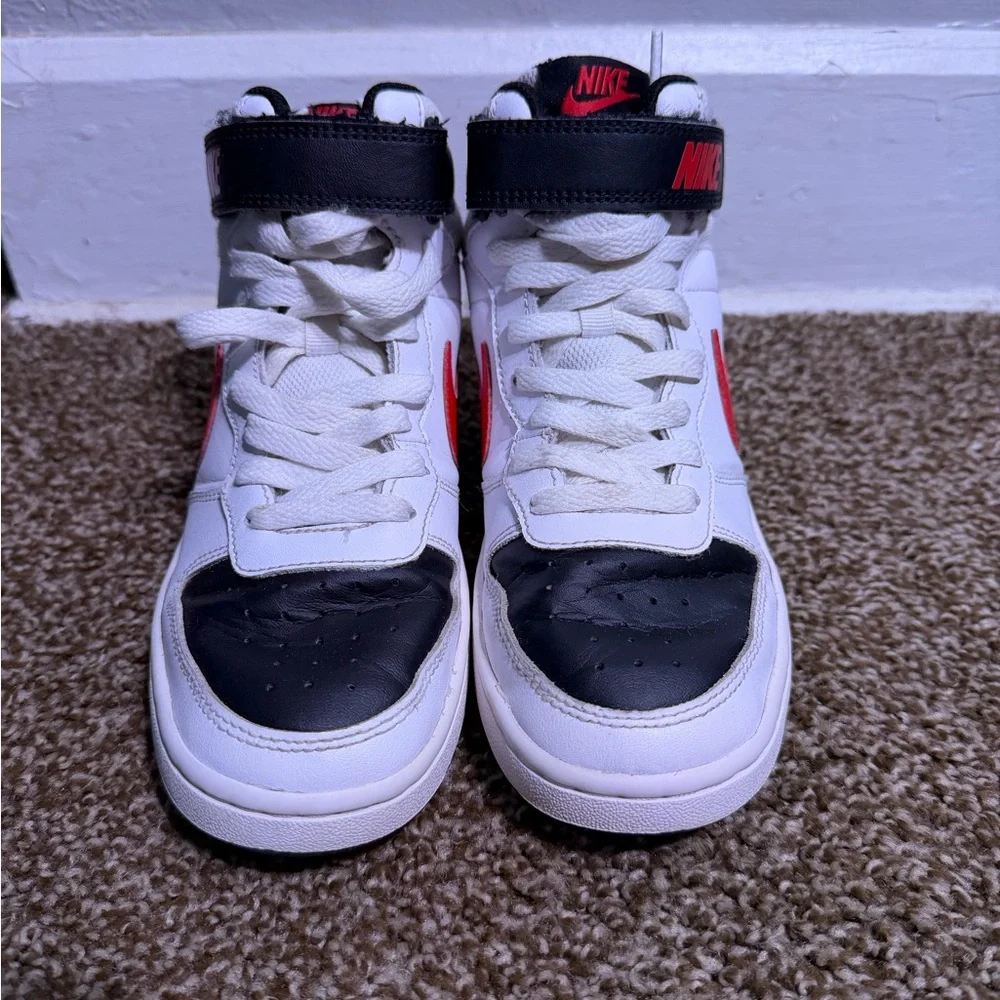 Nike White and Red Mid-Top Basketball Sneakers - Picture 2 of 6